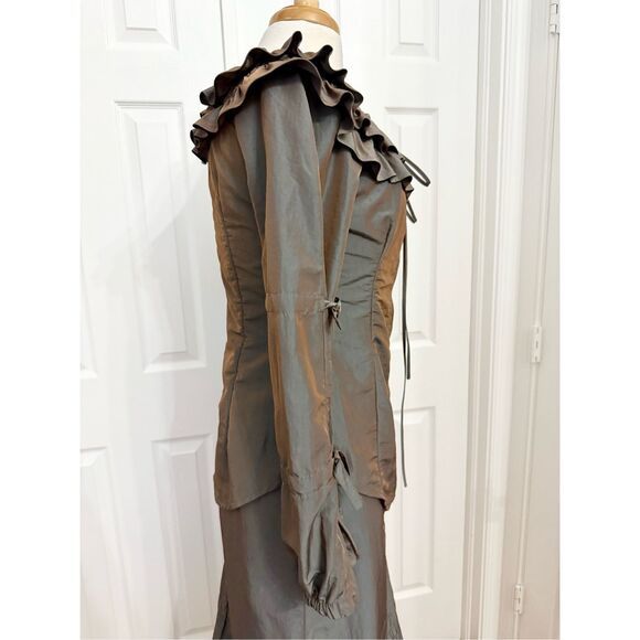 Lauren Vidal Drawstring Tie Ruffle Long Sleeve Midi Blouse Skirt Set Art to Wear - Picture 4 of 11